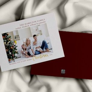 Simple Elegant Minimalist Family Christmas Photo Foil Holiday Card