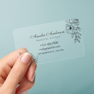 Simple Elegant Minimalist Floral Clear Business Cards
