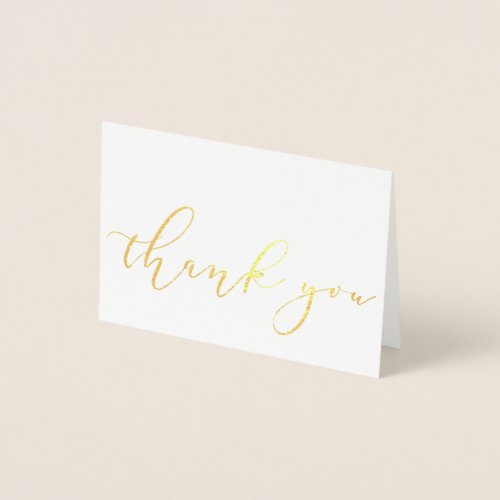 Simple Elegant Minimalist Gold Script Thank You Foil Card