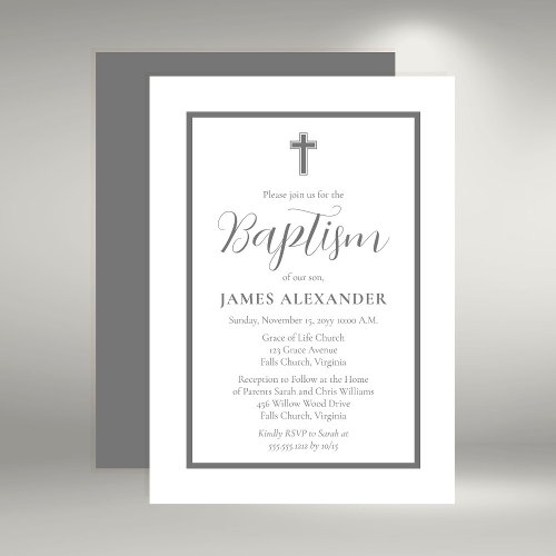 Simple Elegant Minimalist Gray Boy Baptism Invitation