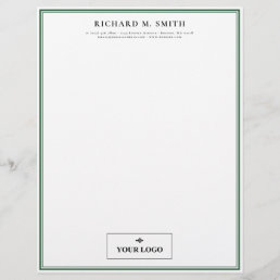Simple Elegant Minimalist Green White With Logo Letterhead