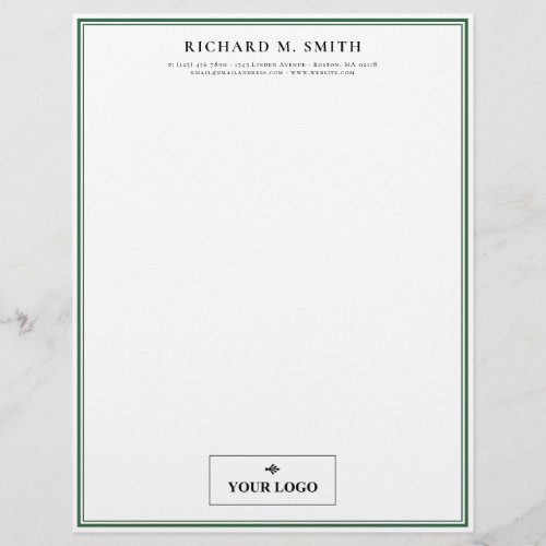 Simple Elegant Minimalist Green White With Logo Letterhead