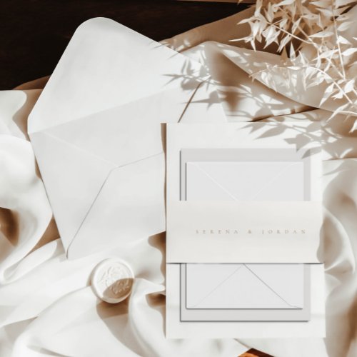 Simple Elegant Minimalist Ivory Taupe Wedding  Invitation Belly Band