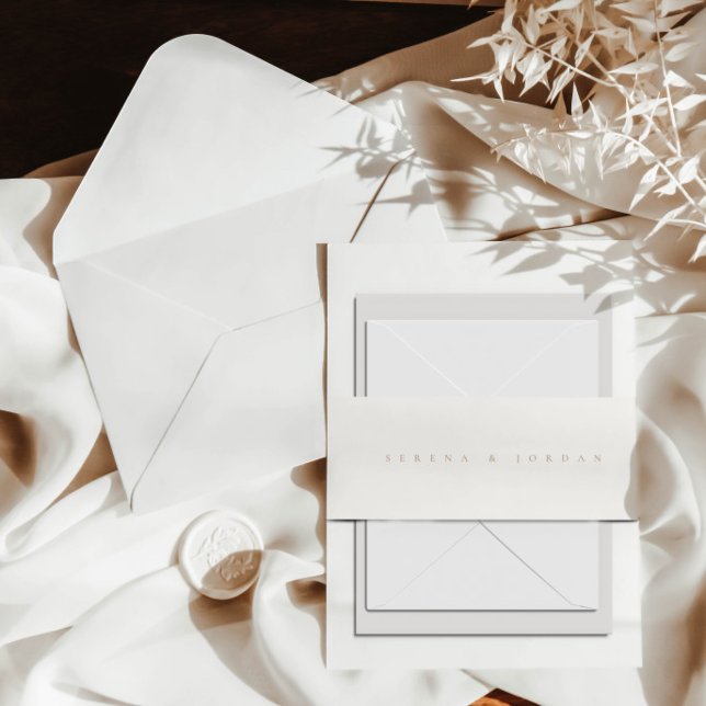 Simple Elegant Minimalist Ivory Taupe Wedding  Invitation Belly Band (Creator Uploaded)