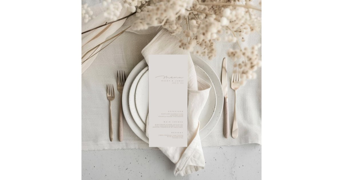 Simple Elegant Minimalist Ivory Wedding Menu | Zazzle
