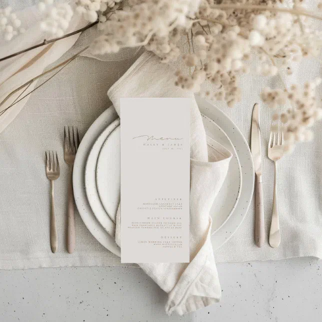 Simple Elegant Minimalist Ivory Wedding Menu 