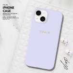 Simple Elegant Minimalist Lilac Gold Name Monogram Case-Mate iPhone 14 Case<br><div class="desc">Introducing our minimalist iPhone 14 case in a delicate and pretty lilac color. This case offers not only protection for your device but also a touch of elegance with its simple and sleek gold tone personalization. The design is both stylish and functional, providing easy access to all buttons and ports....</div>