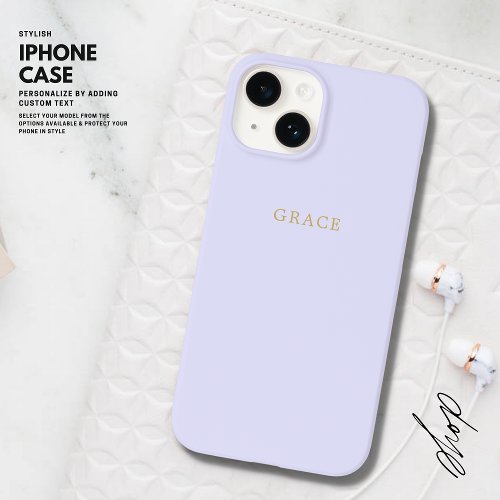 Simple Elegant Minimalist Lilac Gold Name Monogram Case_Mate iPhone 14 Case