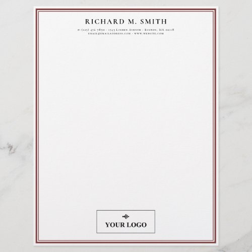 Simple Elegant Minimalist Marsala White With Logo Letterhead