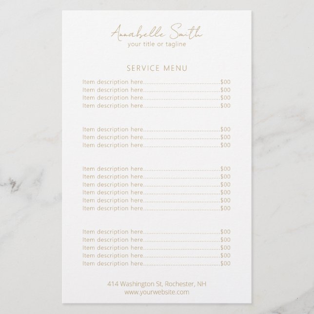 Simple Elegant Minimalist Modern Gold Price List (Front)