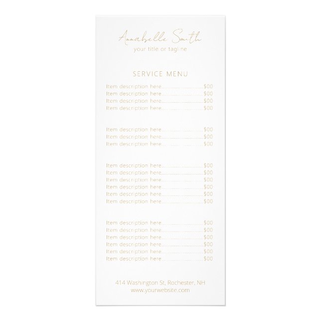 Simple Elegant Minimalist Modern Gold Rack Card (Front)