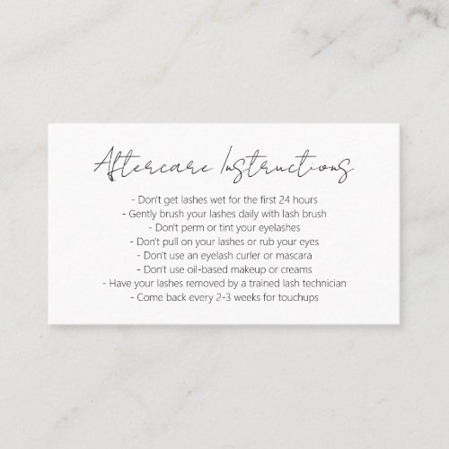 Simple Elegant Minimalist Modern Lashes Aftercare Business Card