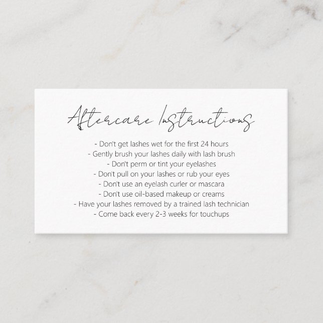 Simple Elegant Minimalist Modern Lashes Aftercare Business Card (Front)