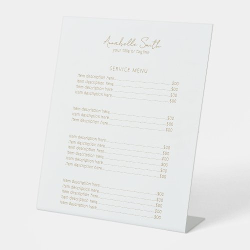 Simple Elegant Minimalist Modern Price List Gold Pedestal Sign