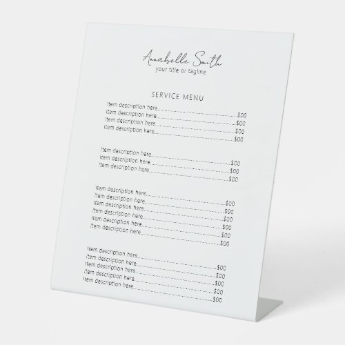 Simple Elegant Minimalist Modern Price List Pedestal Sign