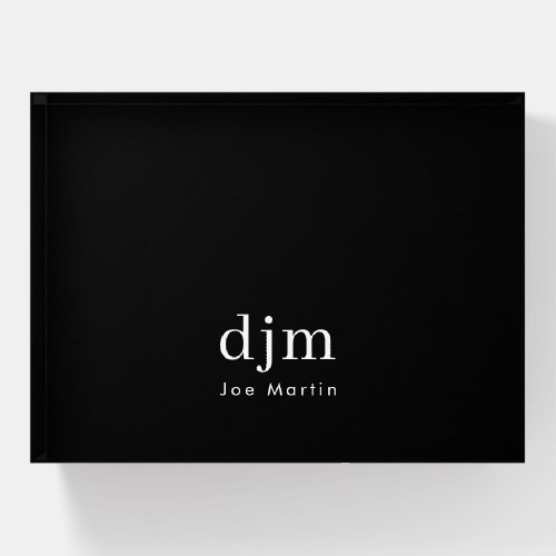 Simple Elegant Minimalist Monogram Black  White Paperweight