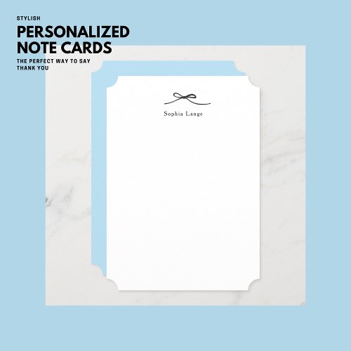 Simple Elegant Minimalist Monogram Blue Bow Note Card