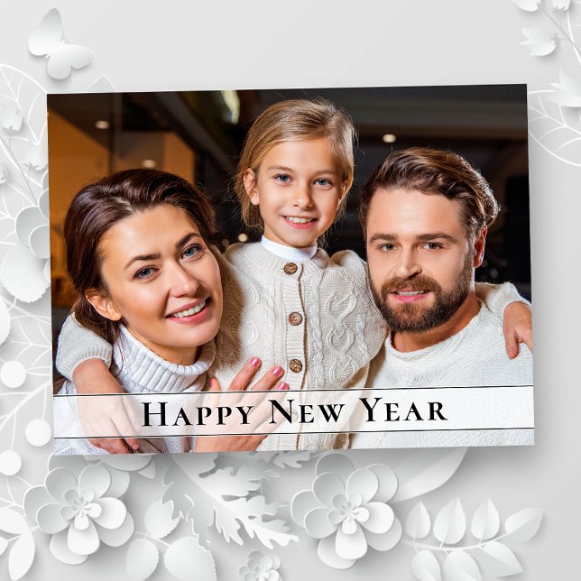 Simple Elegant Minimalist New Year Photo Greeting  Holiday Postcard (Creator Uploaded)