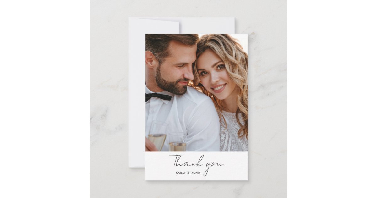 Simple Elegant Minimalist Photo Wedding Thank You Card | Zazzle