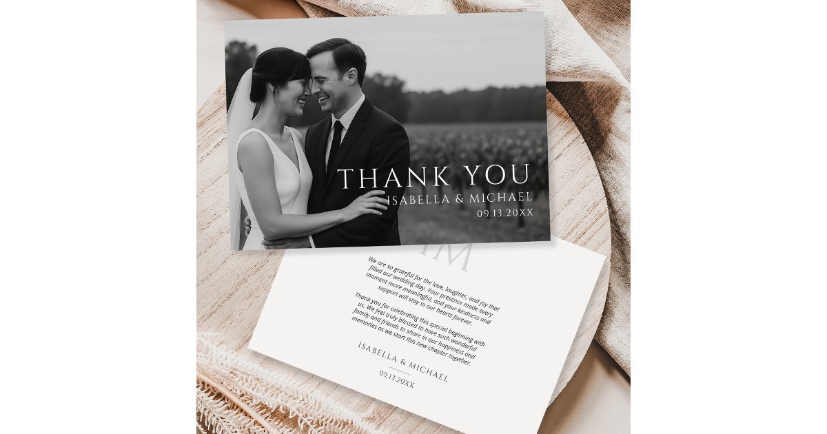 Simple Elegant Minimalist Photo Wedding Thank You Card | Zazzle