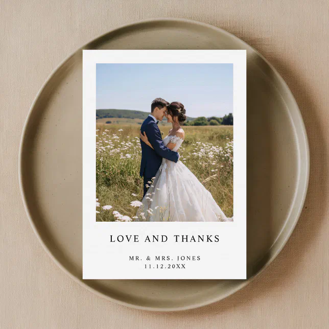Simple Elegant Minimalist Photo Wedding Thank You Card | Zazzle