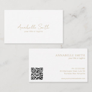Simple Elegant Minimalist QR Code Modern Gold Business Card