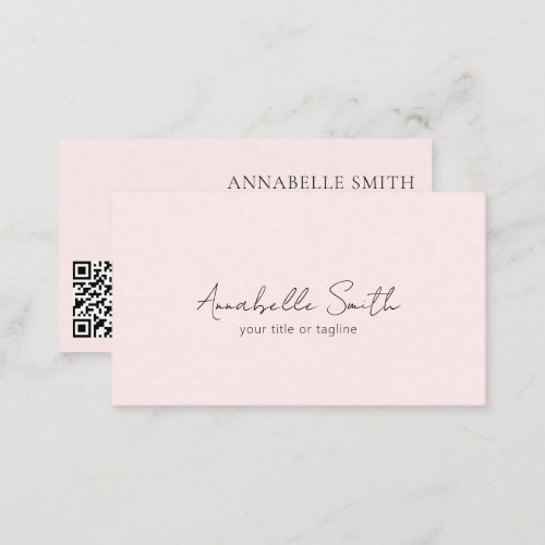 Simple Elegant Minimalist QR Code Modern Pink Business Card