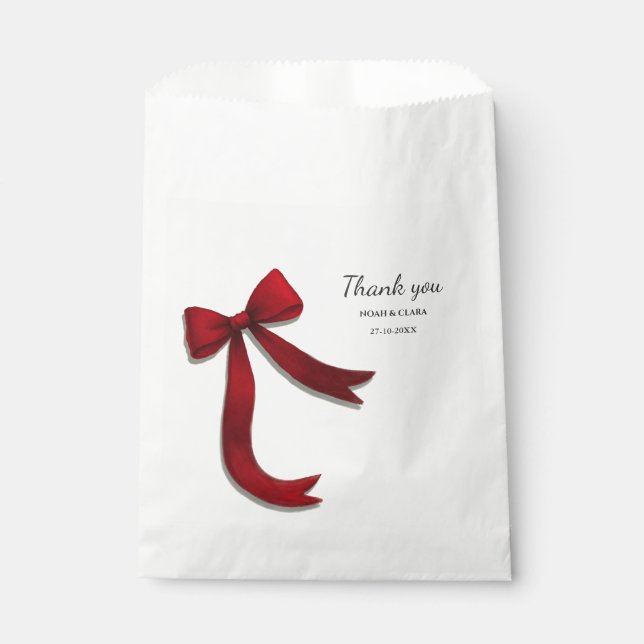 Simple Elegant Minimalist Red Bow Favor Bag (Front)