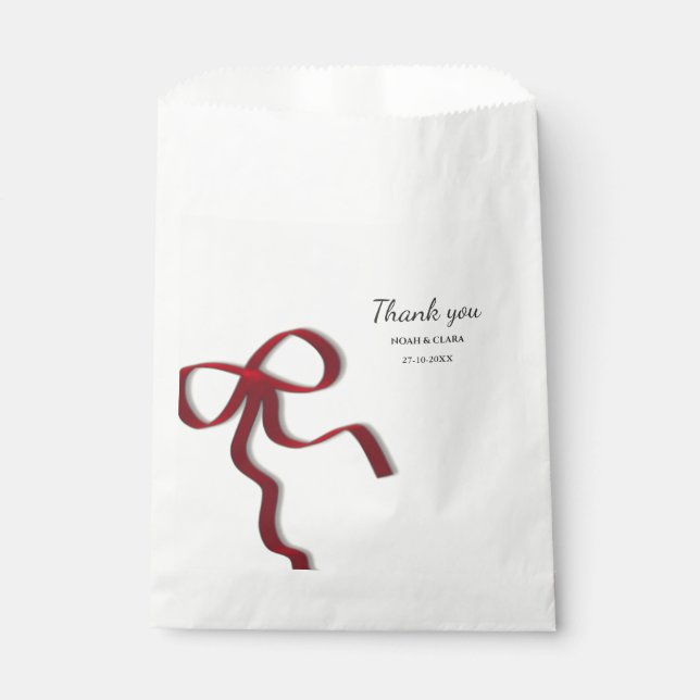 Simple Elegant Minimalist Red Bow Favor Bag (Front)