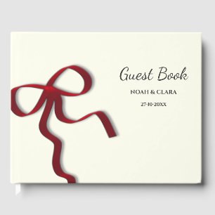Simple Elegant Minimalist Red Bow Guest Book