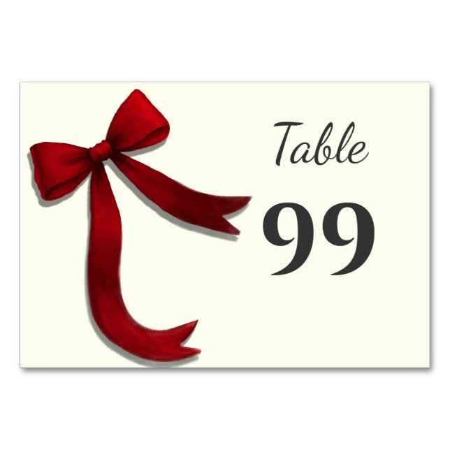 Simple Elegant Minimalist Red Bow Table Number (Front)