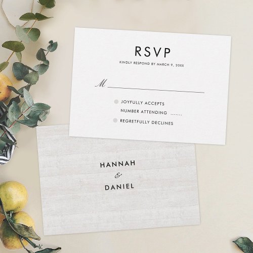 Simple Elegant Minimalist Rustic Wood Wedding RSVP Card