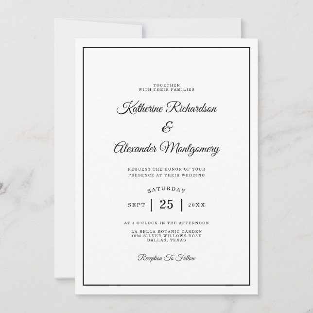Simple Elegant Minimalist Script Formal Wedding Invitation (Front)