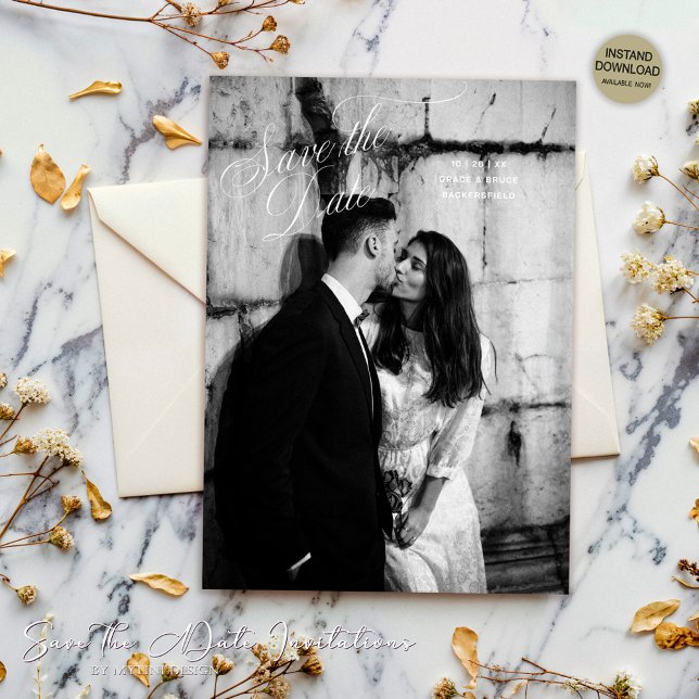 Simple Elegant Minimalist Script Photo Wedding Sav Save The Date (Creator Uploaded)
