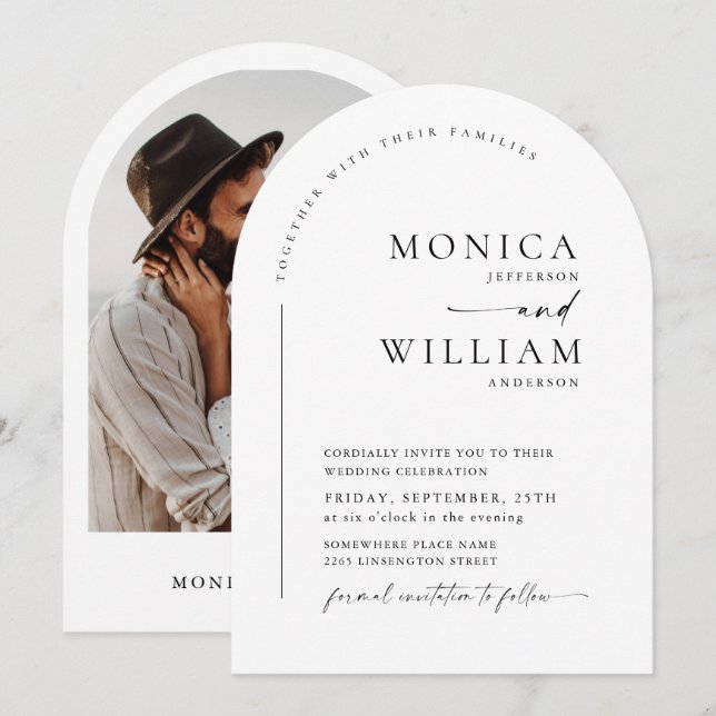 Simple Elegant Minimalist Stylish Wedding Photo Invitation (Front/Back)
