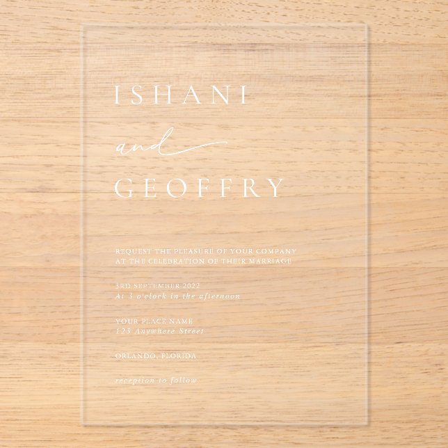 Simple Elegant Minimalist Transparent Wedding Acrylic Invitations