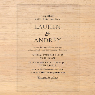 Simple Elegant Minimalist Transparent Wedding Acrylic Invitations