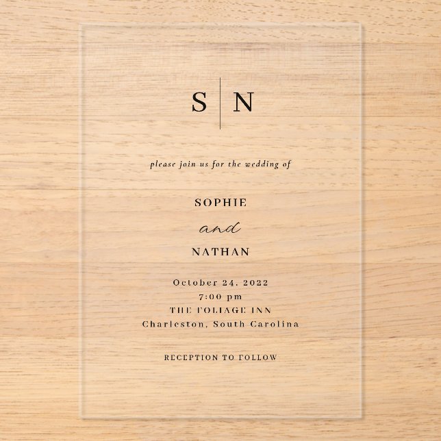 Simple Elegant Minimalist wedding  Acrylic Invitations (Front)