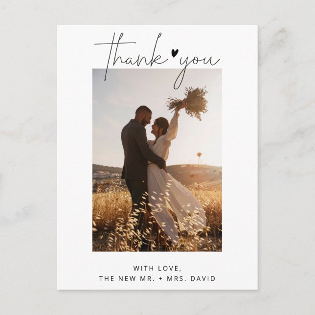 Simple Elegant Minimalist Wedding Photo Thank You Postcard (Front)
