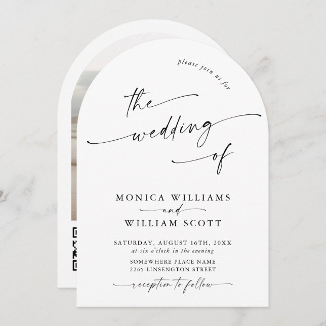 Simple Elegant Minimalist Wedding QR code PHOTO Invitation (Front/Back)