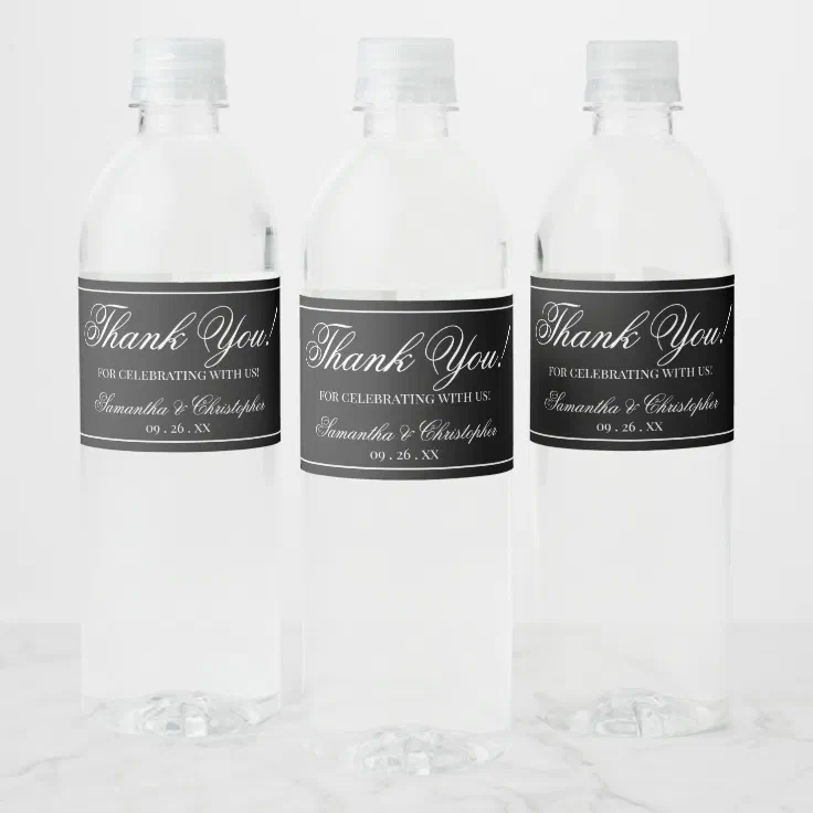 Simple Elegant Minimalist Wedding Thank You Black Water Bottle Label |  Zazzle