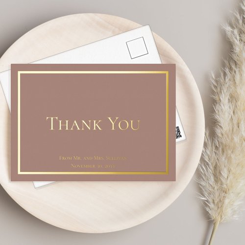 Simple Elegant Minimalist Wedding Thank You Foil Invitation Postcard