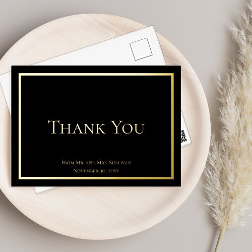 Simple Elegant Minimalist Wedding Thank You   Foil Invitation Postcard