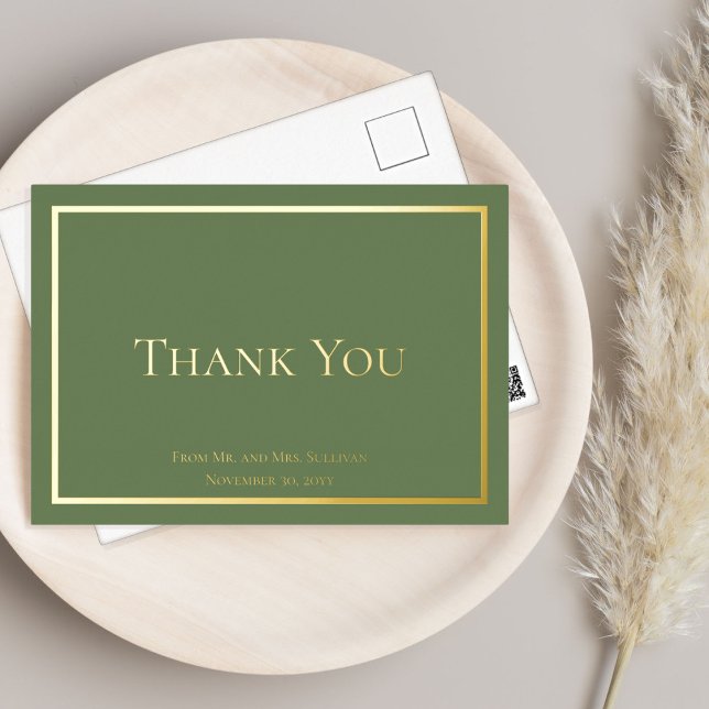 Simple Elegant Minimalist Wedding Thank You Foil Invitation Postcard (Creator Uploaded)