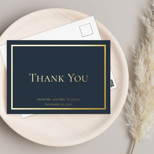 Simple Elegant Minimalist Wedding Thank You Foil Invitation Postcard