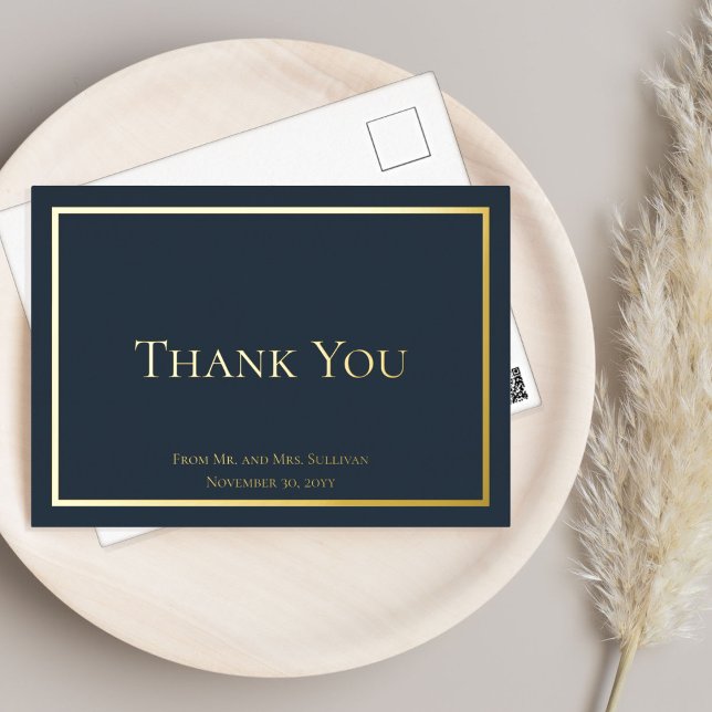 Simple Elegant Minimalist Wedding Thank You Foil Invitation Postcard (Creator Uploaded)