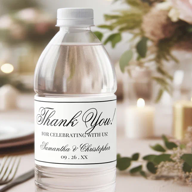 Simple Elegant Minimalist Wedding Thank You Water Bottle Label | Zazzle