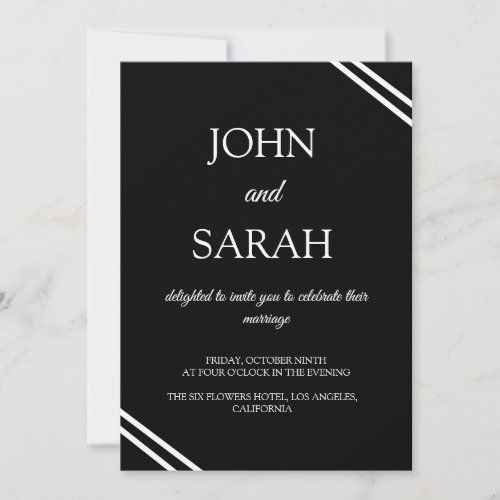 Simple Elegant Minimalist White  Black Wedding Invitation