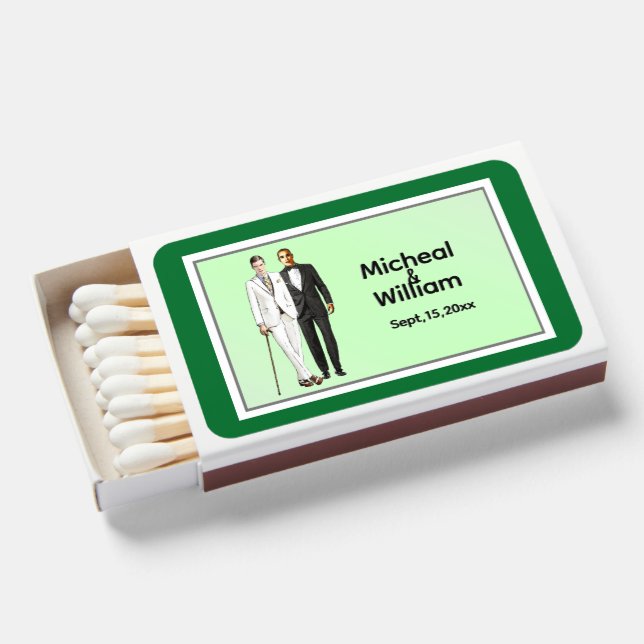 Simple Elegant Mint Green White Frame Favor Matchboxes (Front Open)