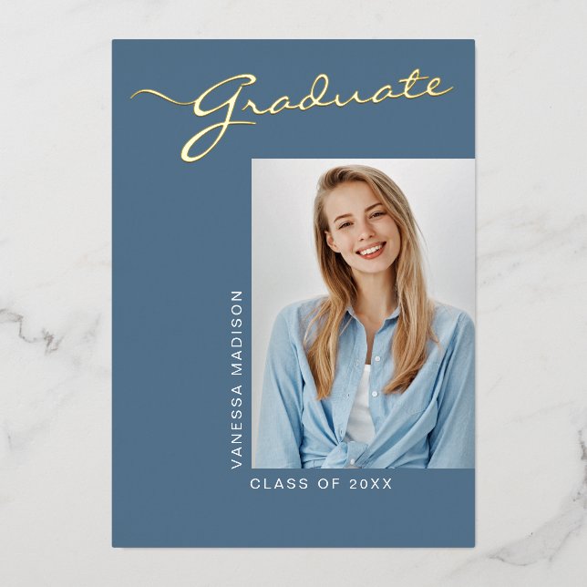 Simple Elegant Modern | 1 Photo Foil Grad Card (Front)
